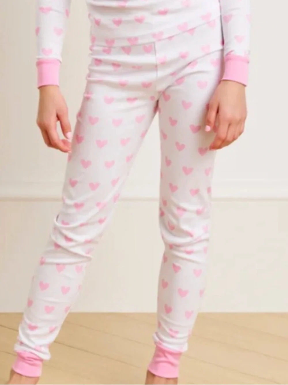 Lake Kids Pima Cotton Pajama Bottoms in Darling Pink Heart - Size 12